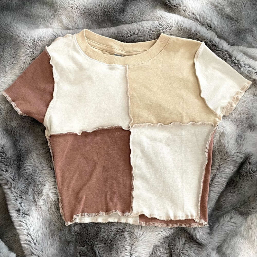 Sky & Sparrow Brown Neutral Patchwork Seam Crop B… - image 2